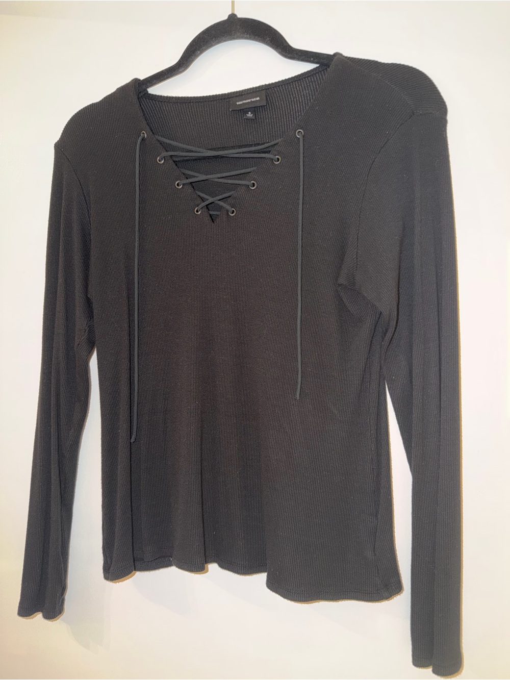 Who What Wear Black Lace-Up Ribbed Long Sleeve Top